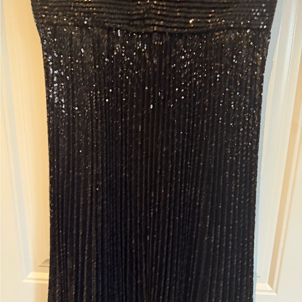 Club Monaco Black Sequin Pleated Maxi Dress ✨ size 8 - Picture 7 of 9